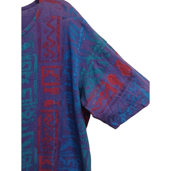 90s EZL Shirt One Size up to 1X Blue Purple Rasta Raggae Tropical Festival Boho - Picture 2 of 11